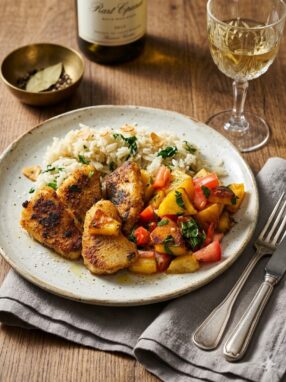 Panierowany dorsz w przyprawach karaibskich z ananasem