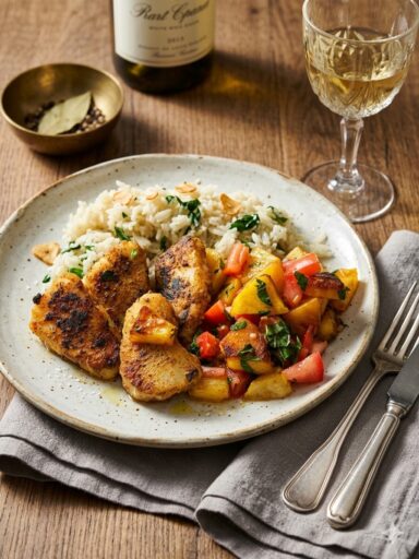 Panierowany dorsz w przyprawach karaibskich z ananasem