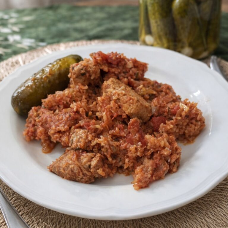 Schab z ryżem duszony w sosie z pomidorów, ziół i białego wina