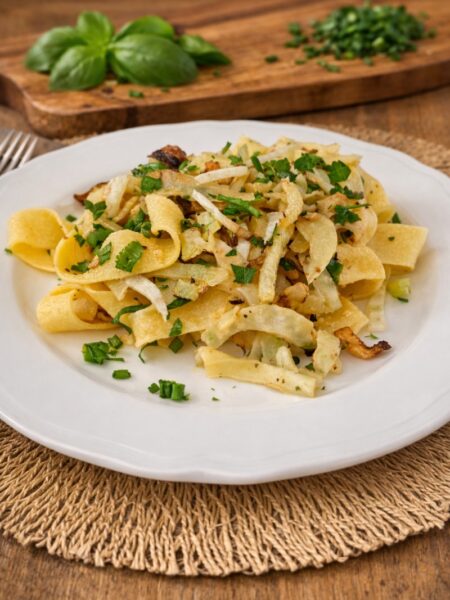 Pappardelle z chrupiącym koprem włoskim i świeżymi ziołami