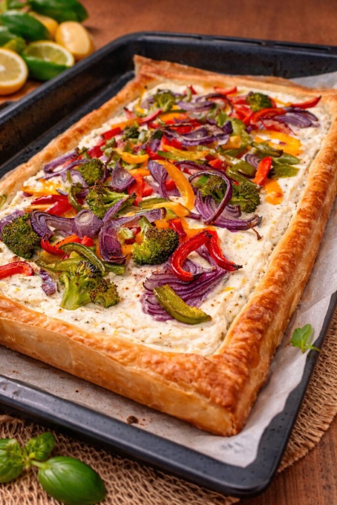 Tarta na cieście francuskim z ricottą i świeżymi warzywami